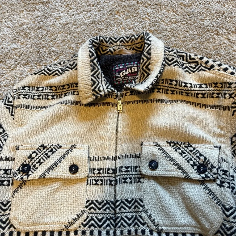 Vintage 90s Western Style Full Zip Jacket Mens Medium Blanket Lined‎ Wool Blend